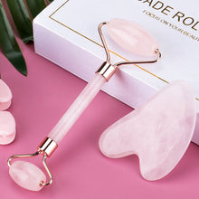 Load image into Gallery viewer, Face Massage Jade Roller Rose Quartz Natural Stone Crystal Slimmer Lift Wrinkle Double Chin Remover Beauty Care Slimming Tools
