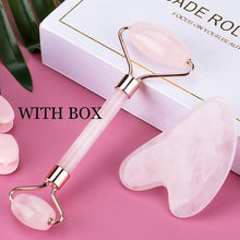 Load image into Gallery viewer, Face Massage Jade Roller Rose Quartz Natural Stone Crystal Slimmer Lift Wrinkle Double Chin Remover Beauty Care Slimming Tools
