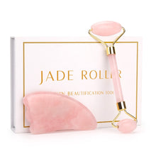 Load image into Gallery viewer, Rose Quartz Roller Slimming Face Massager Lifting Tool Natural Jade Facial Massage Roller Stone Skin Massage Beauty Care Set Box
