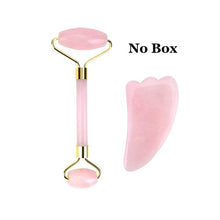 Load image into Gallery viewer, Rose Quartz Roller Slimming Face Massager Lifting Tool Natural Jade Facial Massage Roller Stone Skin Massage Beauty Care Set Box
